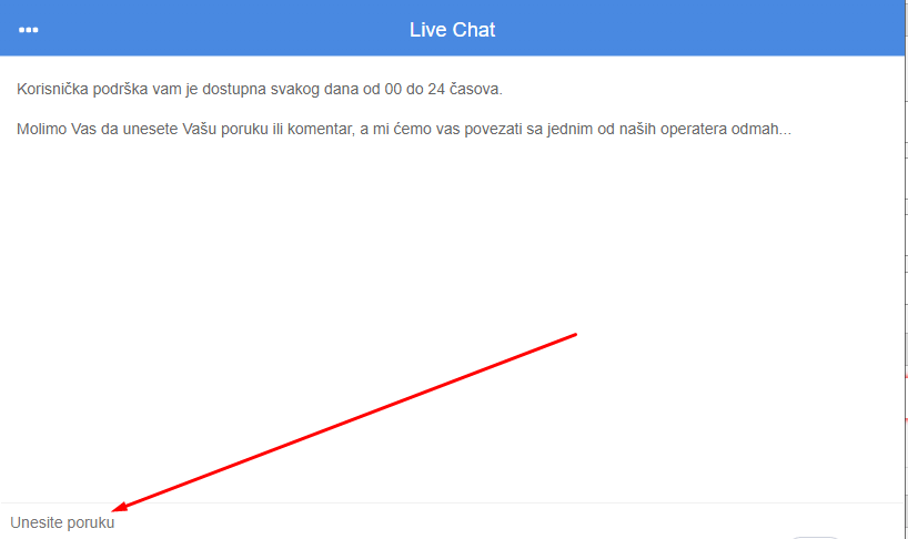efbet korisnicka podrska live chat polje za unos poruke