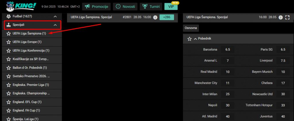 king kladjenje na pobednika lige sampiona