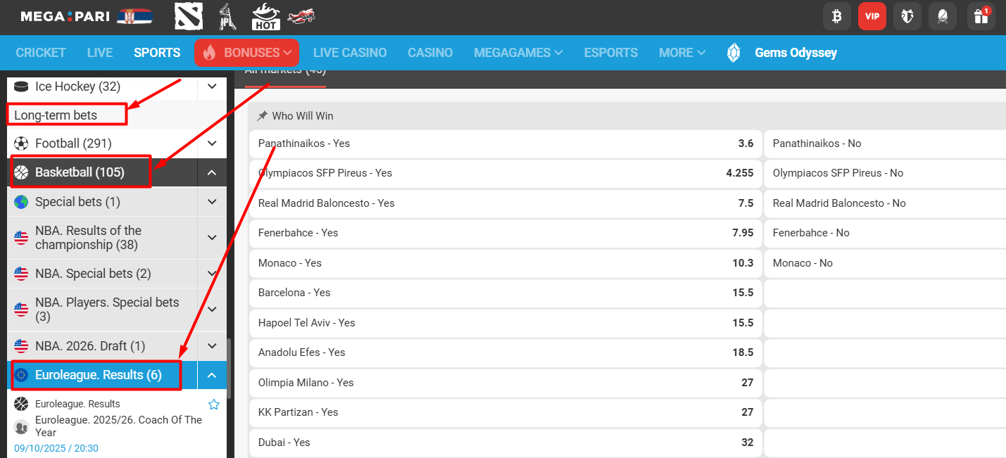 megapari kladjenje na pobednika Evrolige 