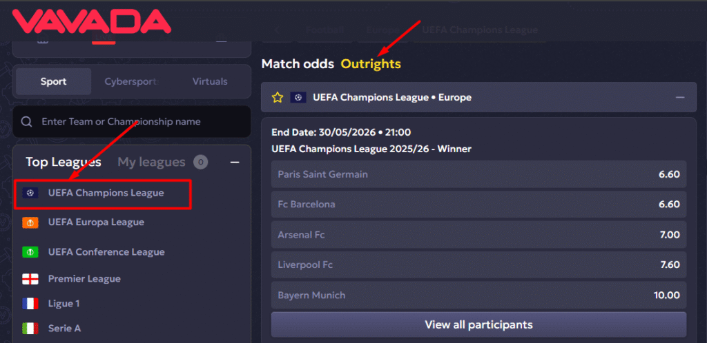 vavada kladjenje na pobednika lige sampiona